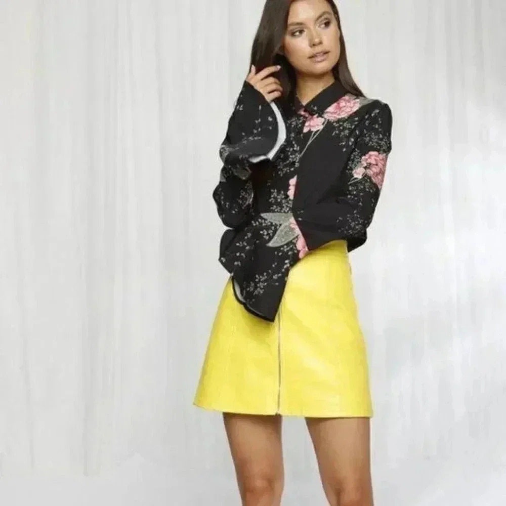 Floral bell sleeve button down blouse